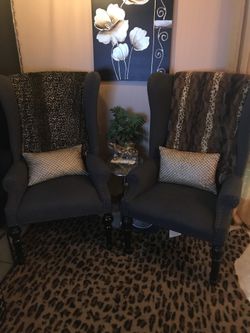 Grey & black leather back nail head chairs