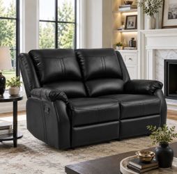 Black Faux Leather Dual Reclining Loveseat – 2 Seat Recliner Sofa