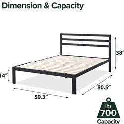 Queen Size Platform Bed Frame with Headboard With Wooden Slats
