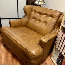 Vintage Leather Wingback Chair with Matching Ottoman ONLY $400
