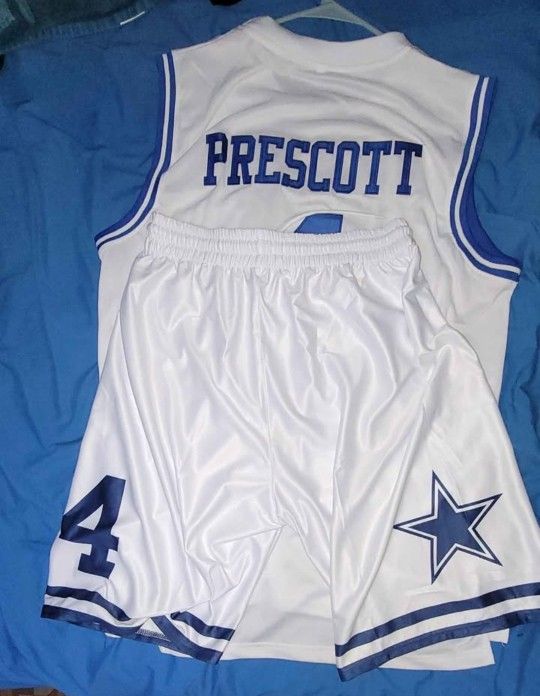 #4 Dak Prescott Dallas Cowboys men's White Stitched NFL Limited Tank Top Jersey with White Shorts
