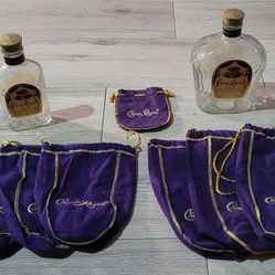 Crown Royal 2 Empty Bottles & 8 Bags