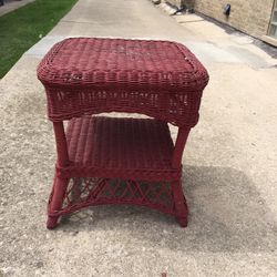 Vintage Wicker Table With Shelf 