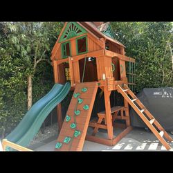 Wooden Playhouse With Slide