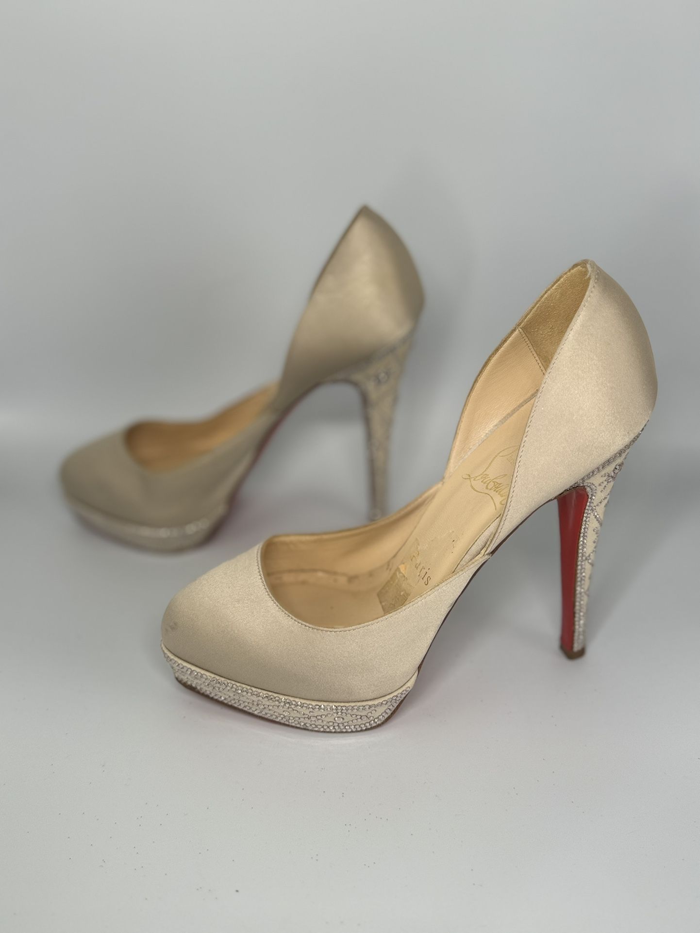 Christian Louboutin EUGENIE STRASS Satin Pumps Nude SWAROVSKI Shoes
