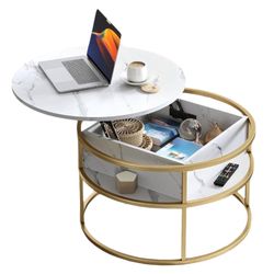 Round Coffee Table (White, Gold Base) Mesa Redonda (Blanca, Dorada)