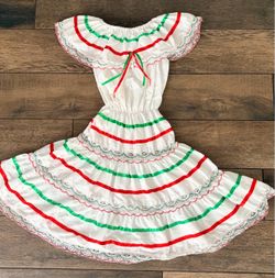 Mexican Folkloric Girls Dress White Red Green Size 8