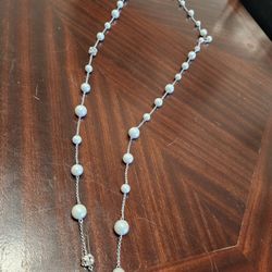 White House Black Market Long Pearl & Crystal Necklace