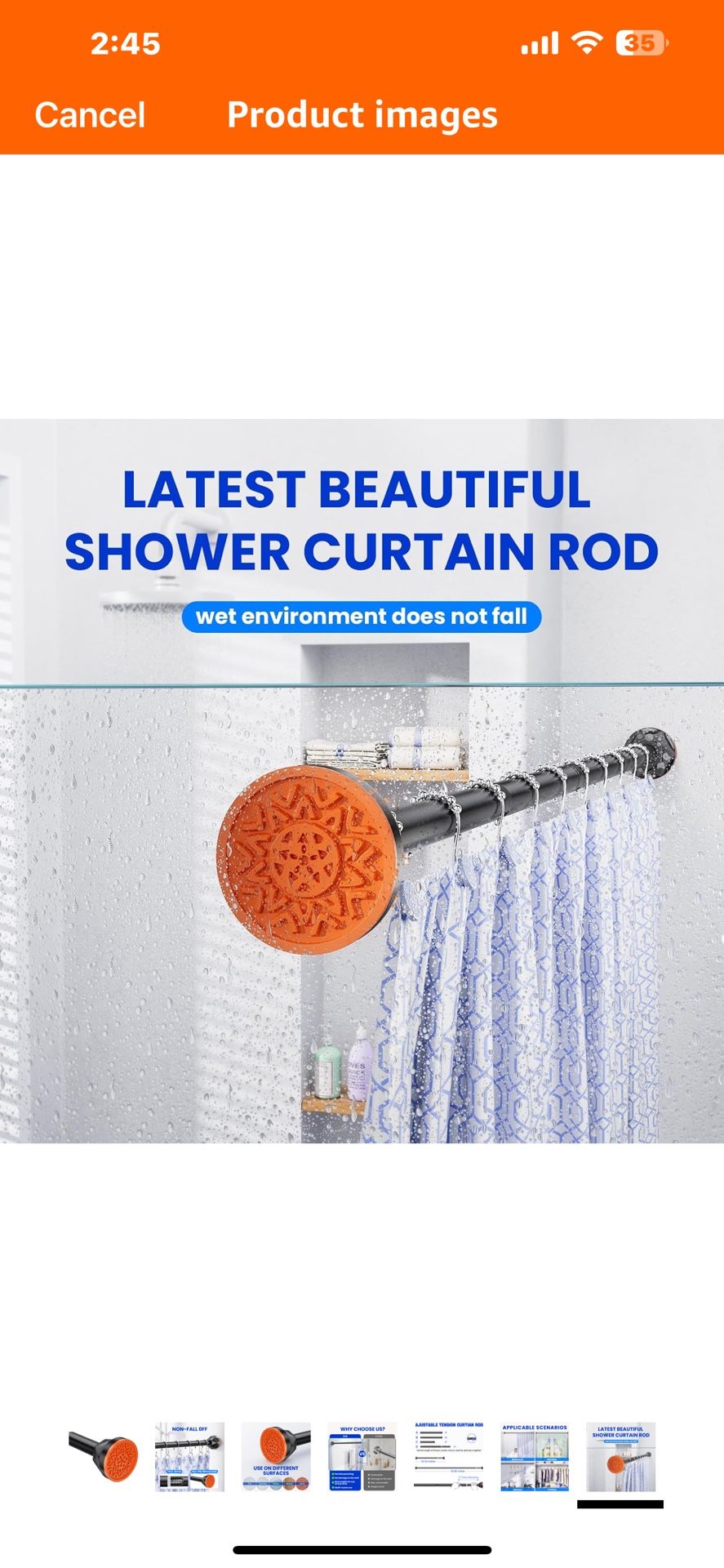 Black Shower Curtain Rod 32-80 Inches, No Drilling Tension Curtain Rod, Rust Proof Adjustable Spring Rods for Bathroom and Window, Stainless Steel