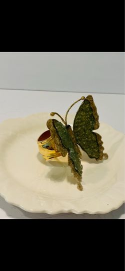 Hans Turnwald Signed Gold Metal Butterfly Large Napkin Ring