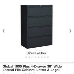  Global 1900 Plus 4-Drawer 36" Wide Lateral File Cabinet, Letter & Legal