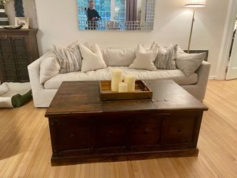 Oversized solid wood mahogany finish coffee table with storage