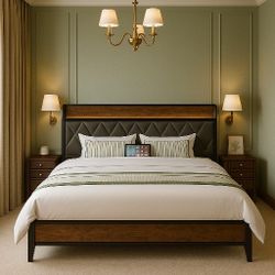 King Bed Frame, Storage Headboard with Charging Station, Solid and Stable, Noise Free, No Box Spring Needed, Easy Assembly