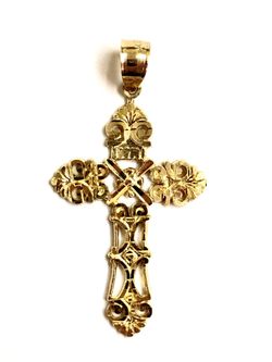 Cross religious pendant 14K REAL YELLOW GOLD.