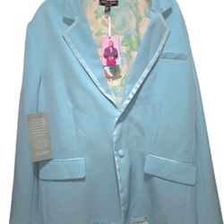 Johnny Wujek Suit Blue Turquoise Mens Floral Dress Blazer Size Xl & Large Pants