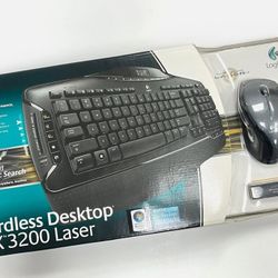 Logitech Cordless Keyboard and Mouse MX 3200 Laser AA Battery Powered LCD Display Tons of Hotkeys 