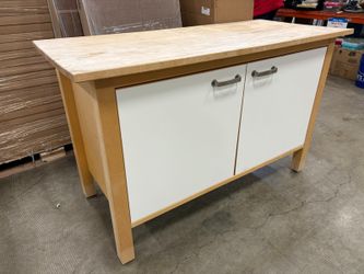 Wooden Utility Table with Cabinet Storage and Shelving