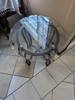 Round Metal Table With Glass Top.