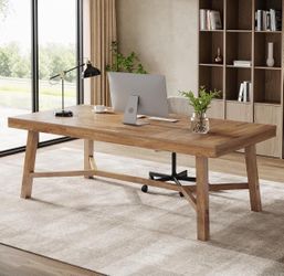 71-Inch Executive Desk, Farmhouse Office Computer Desk with Sturdy Leg Structure, Rectangular Writing Table Business Furniture for Home Office, Natura