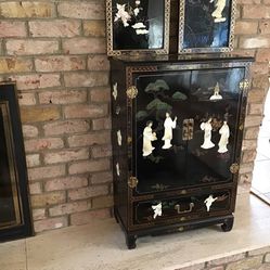 Ornate Asian Style Cabinet And Matching Wall Plaques 
