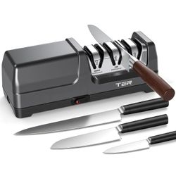 Professional Electric 3 Stage Diamond Kitchen Knife Sharpener, Black 40s Fast Auto Sharpening & Polish, Professional Repair for Straight Edge & Serrat