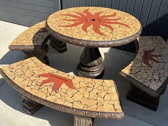 Concrete Patio Table and Bench Set