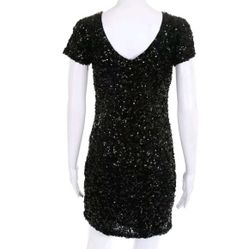 IVANA BLACK SEQUIN DOUBLE V NECK COCKTAIL DRESS 4