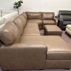 Furniture- 100% Real Top Grain Leather 5 Pc Sectional With A Chaise- Radley