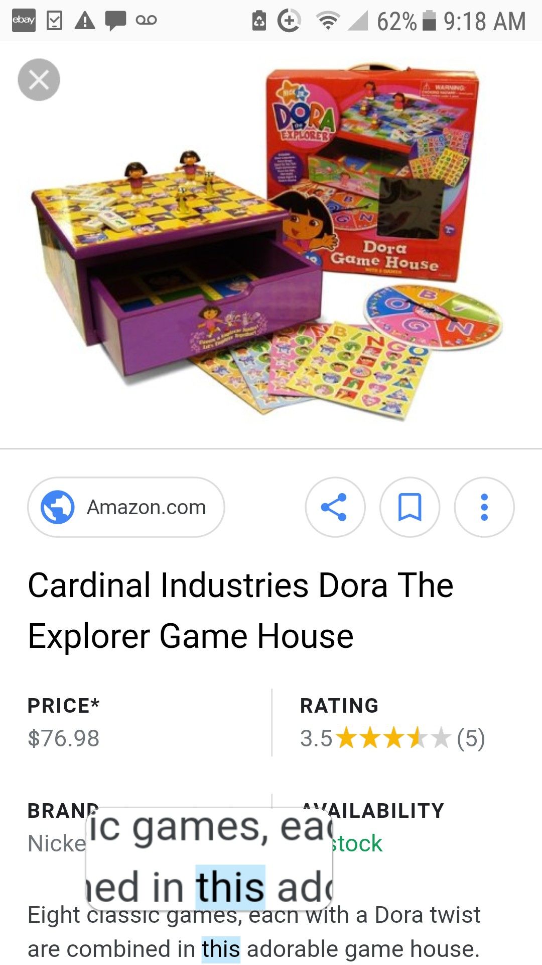 Dora Explorer Game House in very nice wooden storage case
