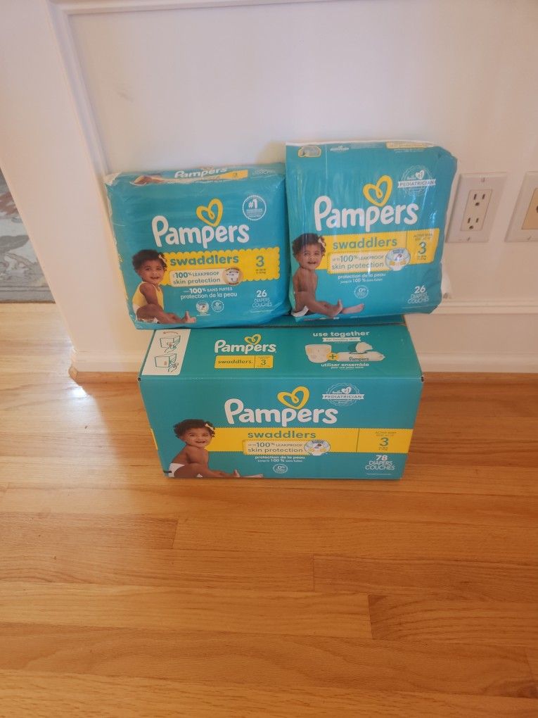 130 Pampers Swaddlers Diapers Size 3 Hypoallergenic Factory Sealed