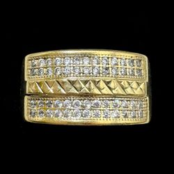 10k solid yellow gold 0.6CTW CZ stone Diamond-Cut Iced Fissure Ring sz 10
