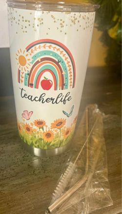 New Teacher Tumbler. Great Gift! Different theme each side.