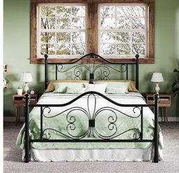 Queen size black butterfly pattern bed frame