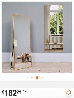 Full Length Floor Mirror With Stand, Wall-Mounted Dressing, Bedroom Mirror, Aluminium Frame 65"x22", Gold
