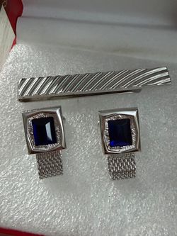 Juego broche y yugos hombre stainlend piedras agua marina joyería antigua