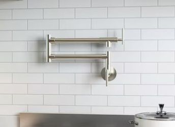 NEW! Double Handle Wall-Mount Pot Filler Kitchen Faucet – Brushed Nickel