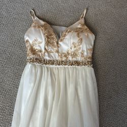 Floor Length White and Gold Dress