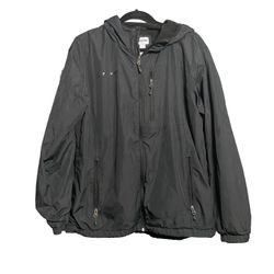 Boeing Jacket Mens Small Black Hooded Windbreaker Fleece Lined Zip Pockets