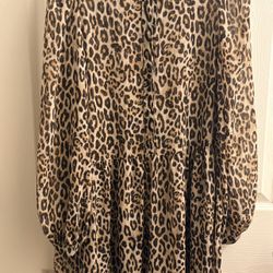 H&M Leopard Print Dress Size S – Long Sleeve Flowy Dress