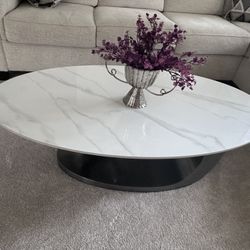 Modern Oval Stone Coffee Table - Elegant Centerpiece