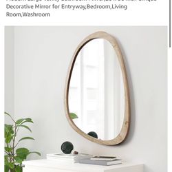 Irregular Wall Mirror for Decor, Wood Asymmetrical Mirror Modern Large Vanity Bathroom Mirror,20 x 30 inch Unique Decorative Mirror for Entryway, Bedr