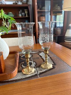 Vintage set of 2 Candles Holders with the solid brass base and the top of brocade crystal