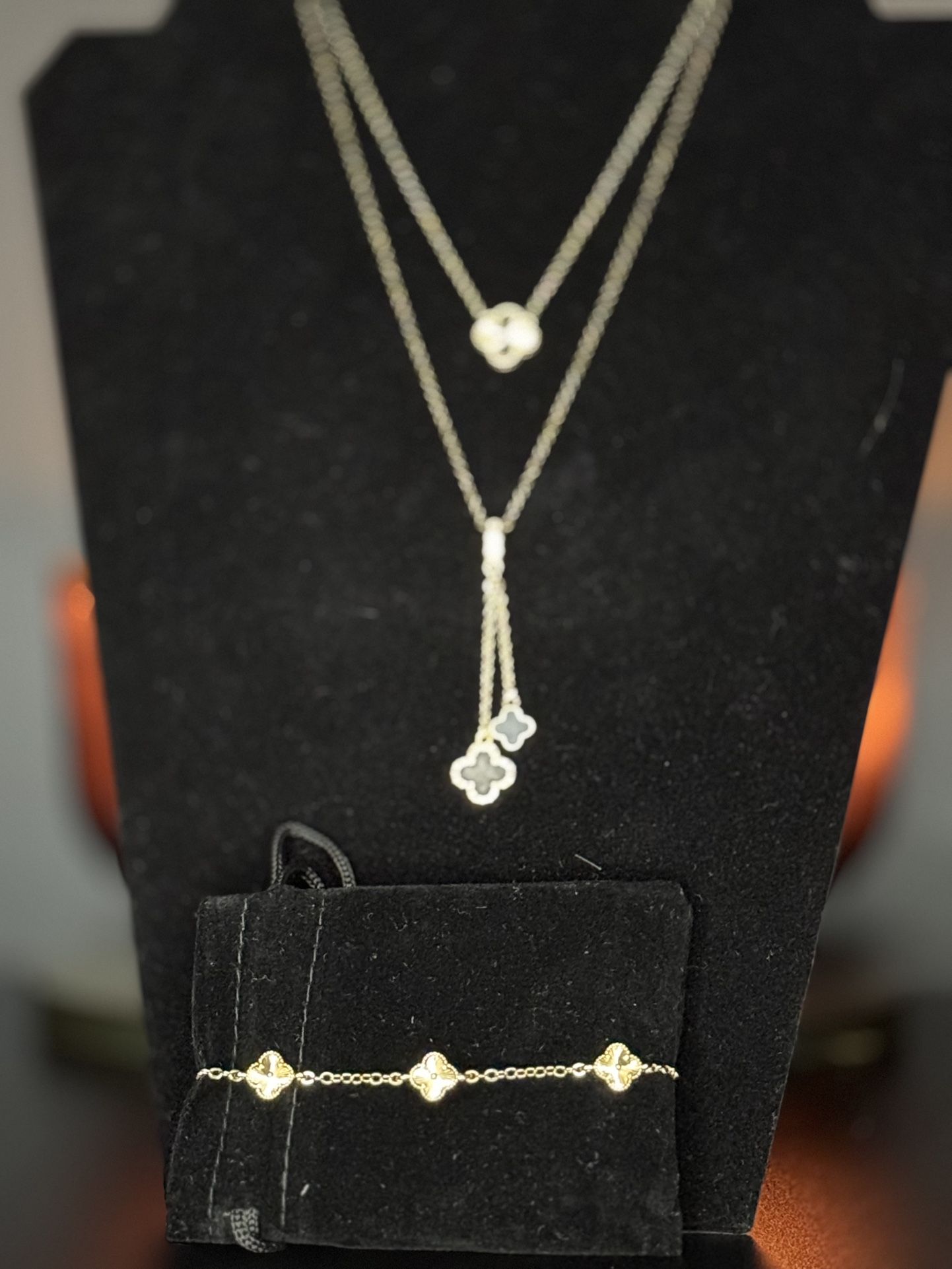 Gold Plated Stainless Steel Clover Necklaces And Bracelet