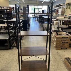 VASAGLE Ladder Shelf 4-Tier Bookshelf Storage Rack Bookcase w/ Steel Frame - Hazelnut Brown