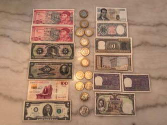 Currency Lot of Paper Bills and coins from around the world