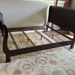 Dark Wood Curved Sleigh Platform Bed