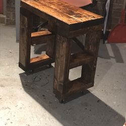 Honey Stain Kitchen Or Shop Stool On Wheels