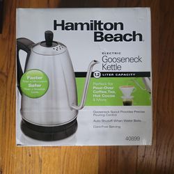 Hamilton Beach Gooseneck Pour Over Electric Tea Kettle, Water Boiler & Heater, 1.2 L, Cordless, Auto-Shutoff & Boil-Dry Protection, Stainless Steel
