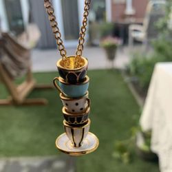 Teacup Pendant Long Chain Choker Necklace 