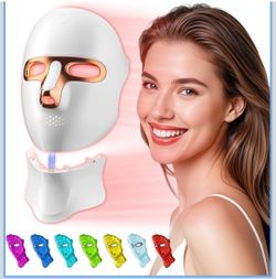 Tinkoola Red Light Therapy Mask for Face & Neck, LED Face Light Therapy,USB C Rechargeable,Infrared Mask for Home Working Travel Yoga (White Gold) 